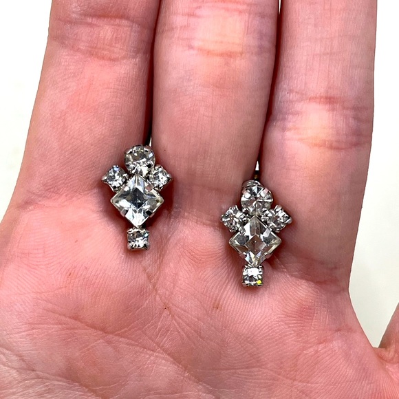 Jay Flex Sterling Silver Signed Vintage Rhinestone Screwback Earrings - Picture 9 of 10